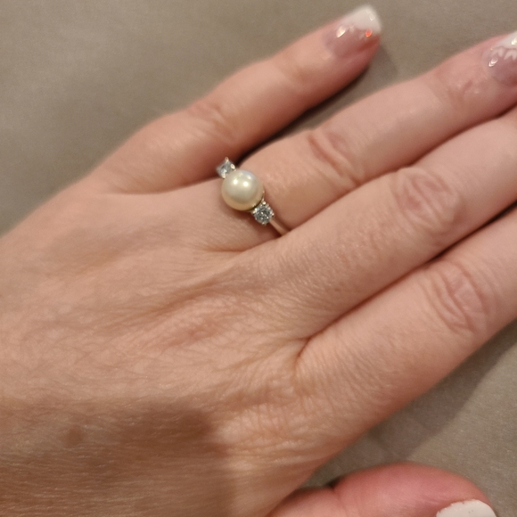 Freshwater pearl cubic zirconia Sterling silver ring brand new - Picture 3 of 8